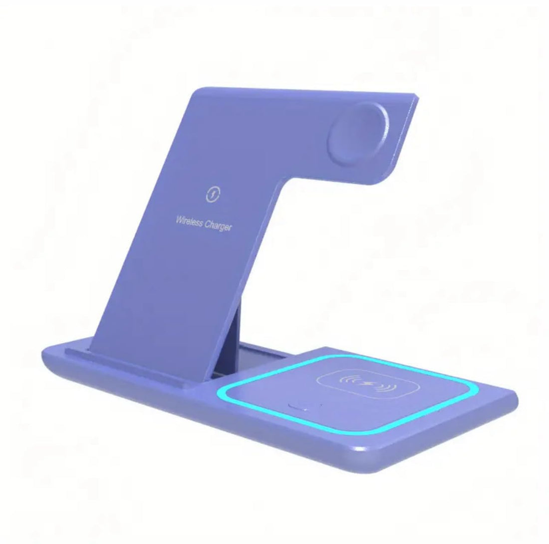 Wireless Charging Station,3 in 1 Wireless Charging Stand Made for Apple Watch Ultra 9 8 7 6 SE 5 4 3,Fast Wireless Charger Made for iPhone 15/Plus/Pro Max/14/13/12/11/X, for AirPods Pro (Purple)