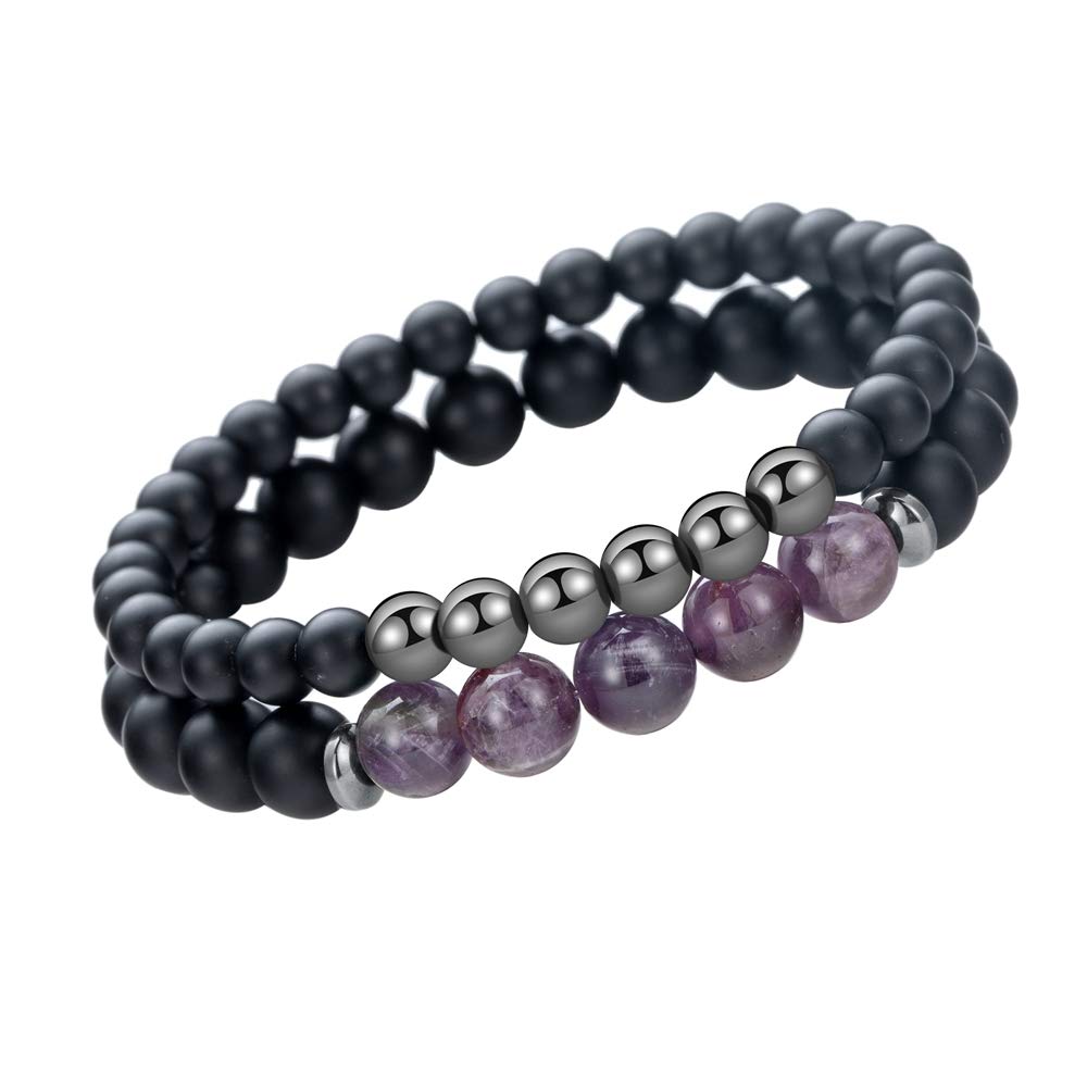 Joan Nunu Charm Bracelet for Men Women Black Mantra Prayer Beads, Stone Crystal