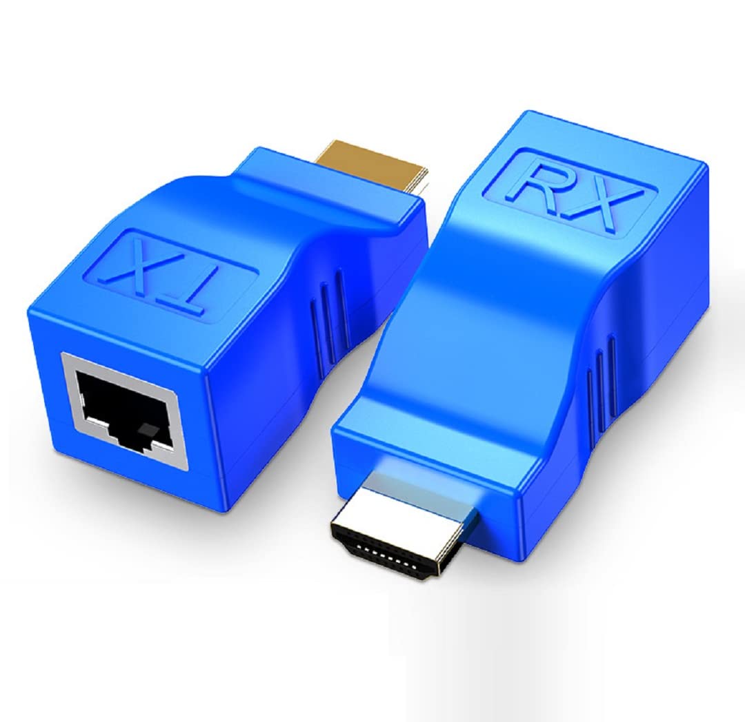 HDMI Extender Adapter Over Cat5e/6 (1pair), HDMI Repeater to RJ45 Ethernet Network Converter, 4k HD 1080p UP to 30m/98ft, for HDTV, Set-top Boxes, DVD, PS4, STB, Blue