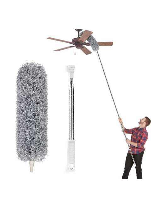 Feather Duster Extendable Duster with 100 inches Extra Long Pole, Bendable Head & Long Handle Dusters for Cleaning Ceiling Fan, High Ceiling, Blinds, Furniture & Cars - Microfiber Duster with Extensio