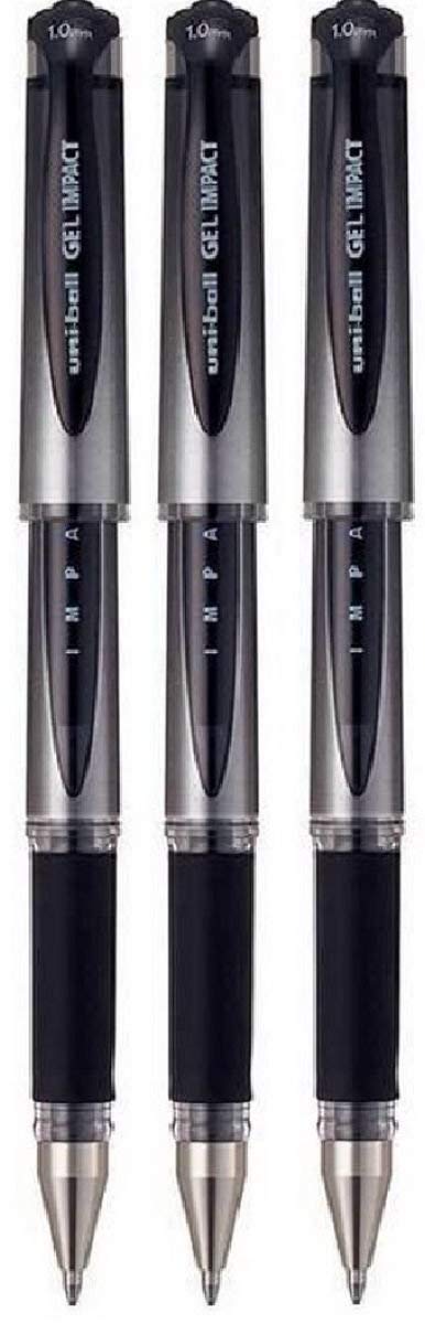 uni-ball Uni Ball Black Capped (UM-153S) Gel Impact Rollerball Pen Ball Point Pens Broad 1mm Nib Tip 0.6mm Line Width Ink (Pack Of 3)
