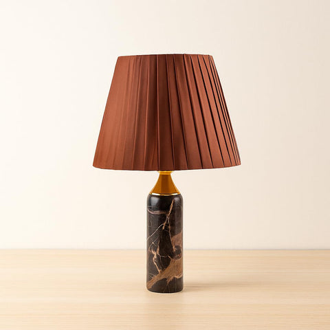 Modern Table Lamp with Marble Base, Brown Pleated Shade, Decorative Lighting, 47cm X 29cm (Brown Marble & Shade)
