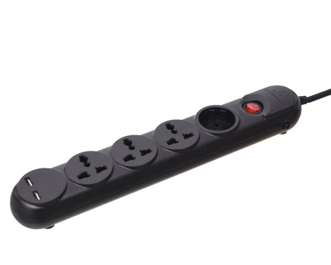 System Max SMPG-4P2U Power Strip – 4 Outlets with Circuit Breaker, Streamlined Design, 2500W/10A/250V, 2m Cord – Black