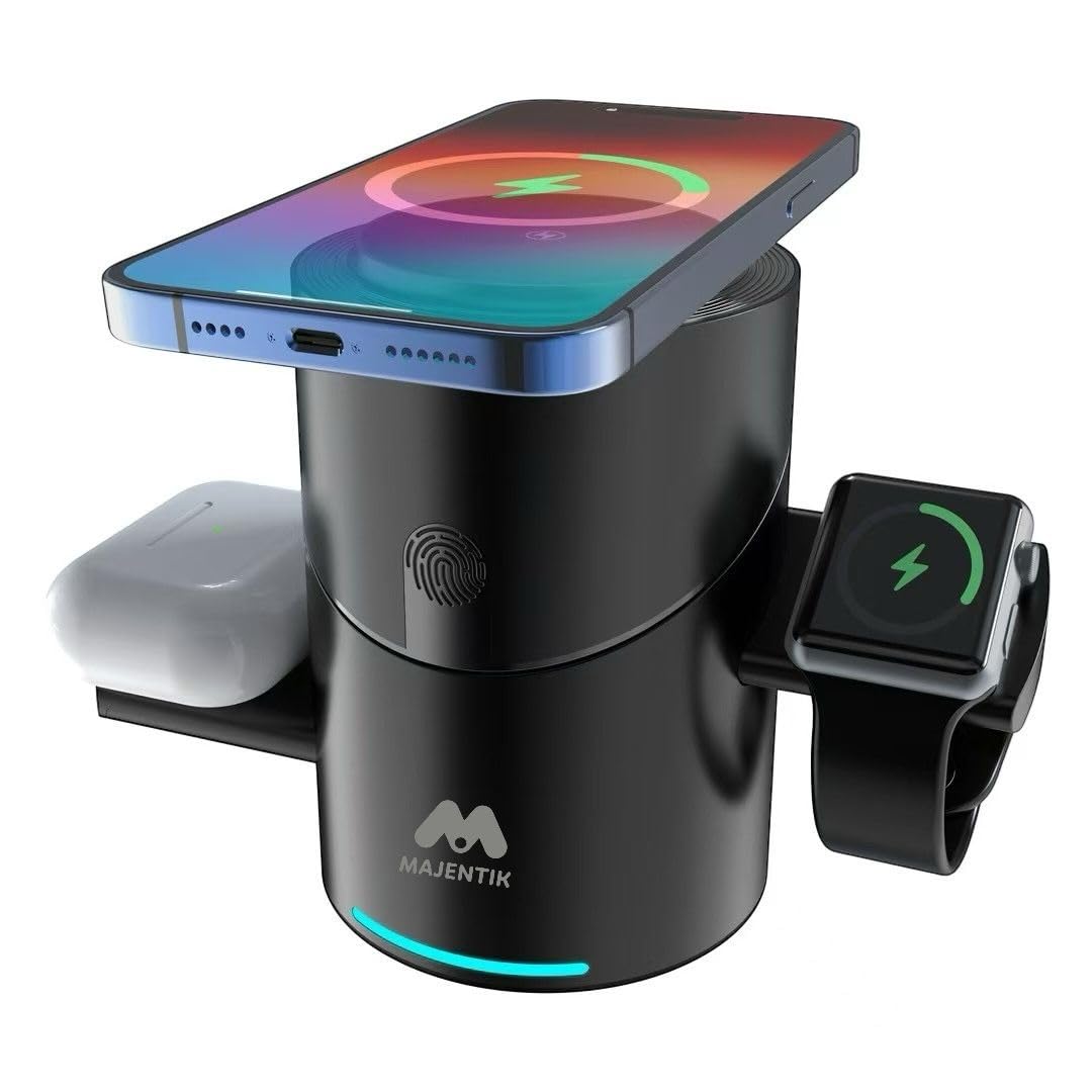 MW-20 (15W) 3-in-1 Magnetic Wireless Charger with Automatic Rotation|Pop-up3Design|180 Touch Rotation With cable USB to Type C