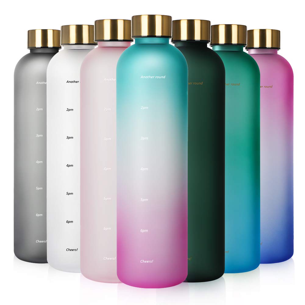 Opard 64 oz water bottle with time marker to drink half gallon motivational water bottle with straw and handle large bpa free water jug for sports gym fitness (cyan & purple gradient)