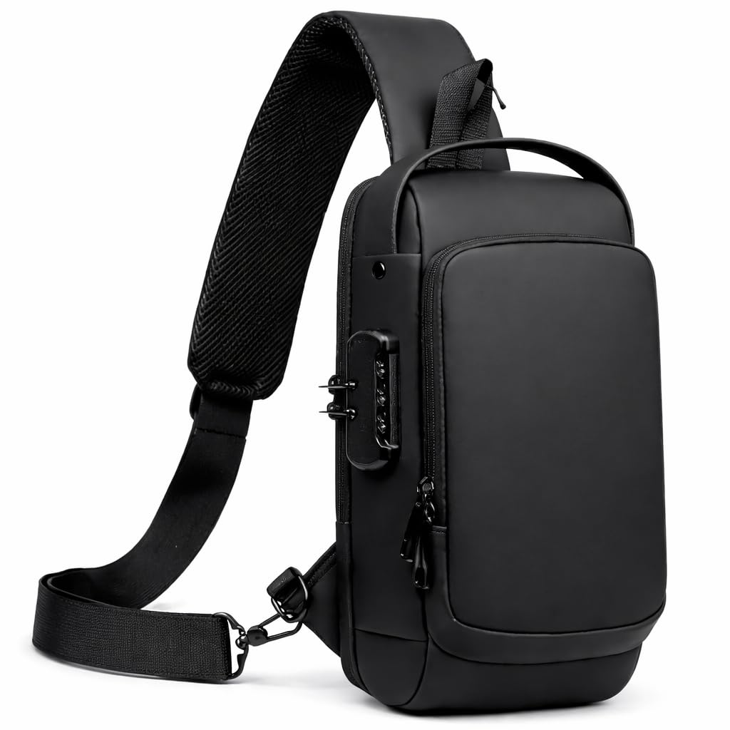 OVA Crossbody Bag – Large Multi-Pocket Chest or Shoulder Bag with USB Port, Adjustable Strap, Suitable for Travel and Daily Use, Black