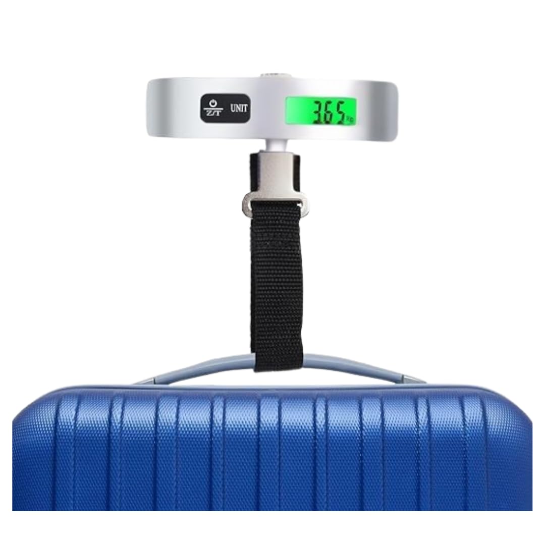 Durable Digital Luggage Scale, Portable Handheld Suitcase Weighing Device with Temperature Sensor, 50kg Capacity Hanging Baggage Weight Scale for Travel, Battery Included