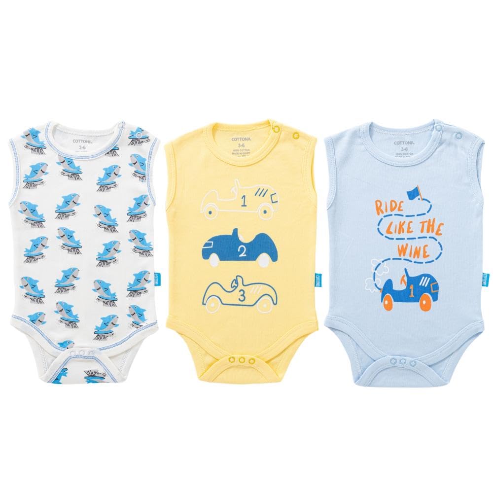 Cottonil Pack of 3 Cotton Sleeveless Cut Bodysuit for Baby