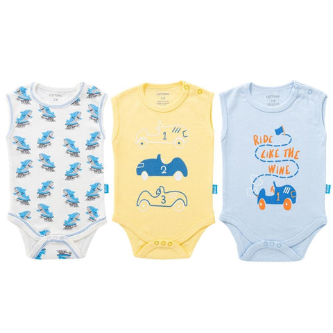 Cottonil Pack of 3 Cotton Sleeveless Cut Bodysuit for Baby