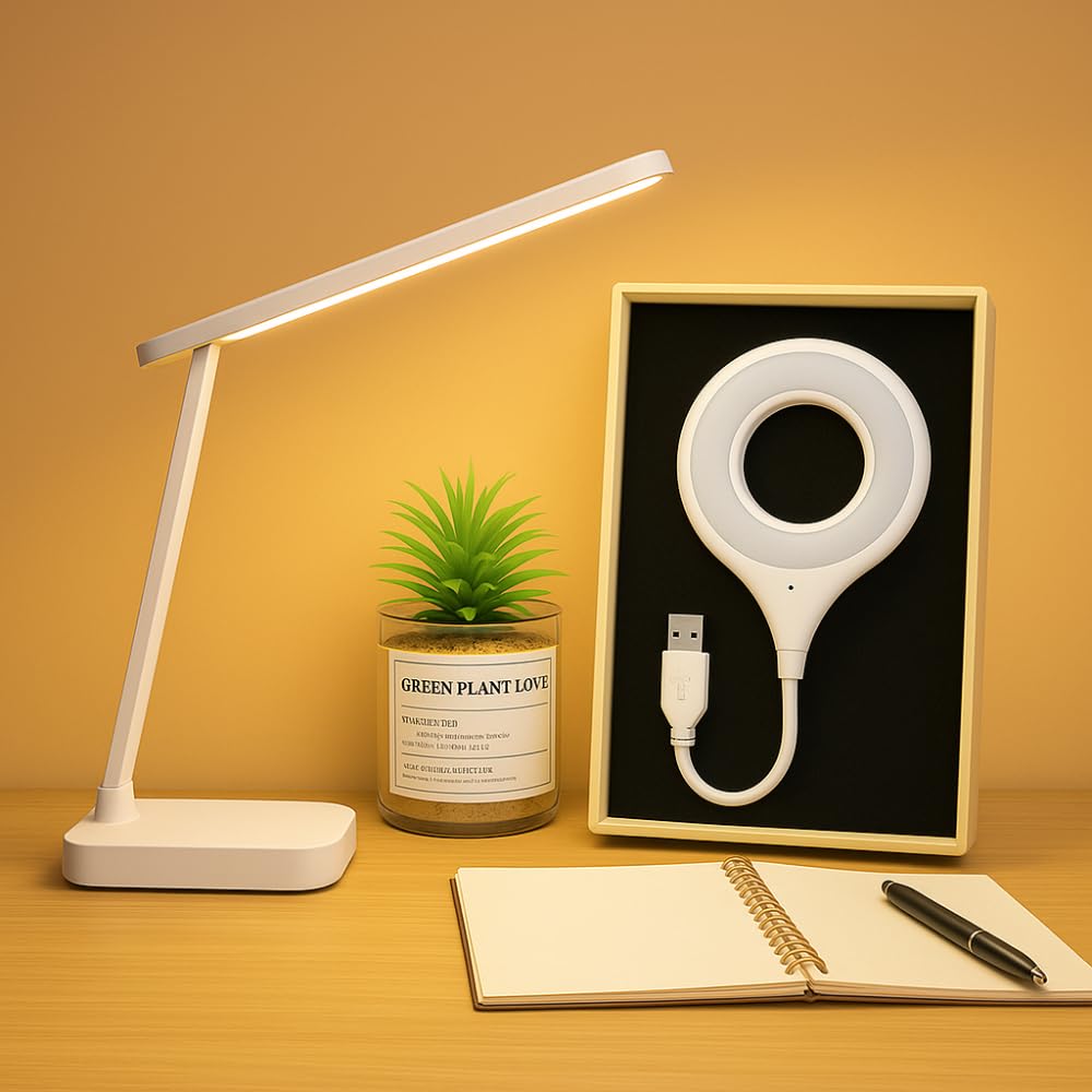 Adjustable Desk Lamps with USB Charging Port Eye Caring Table Lamp Dimmable Daylight Lamp Flexible Bedside Energy Saving Lamps LED Reading Desk Light For Office and Home (Stepless Desk Lamp)
