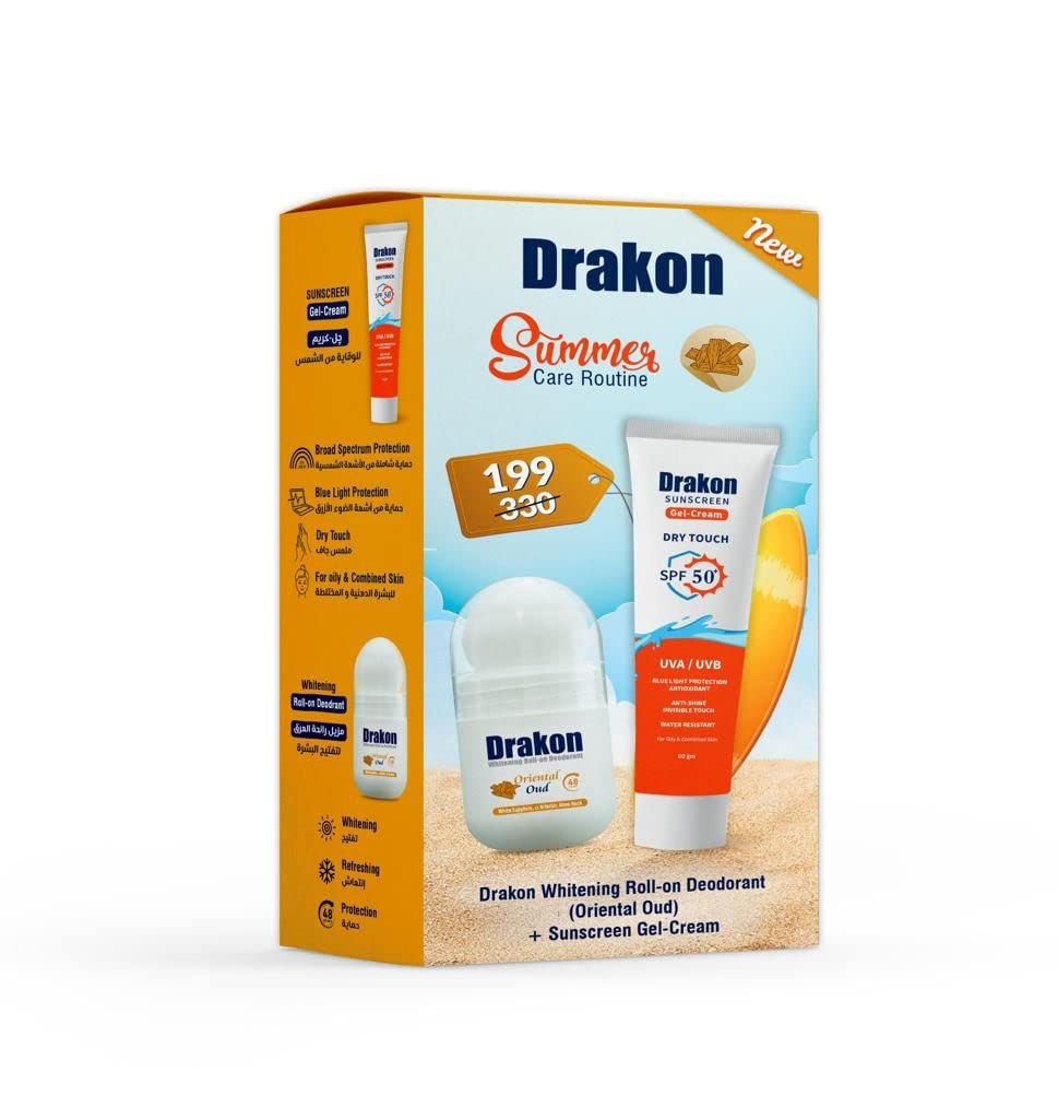 Drakon Roll-On Deodorant Oriental Oud & Sunscreen Gel Cream 50ml + 60 gm | Dry Touch SPF50+ UVA/UVB | all Skin Type Promopack