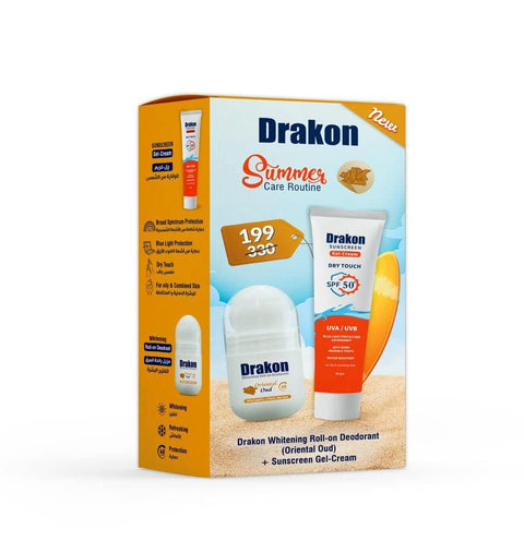 Drakon Roll-On Deodorant Oriental Oud & Sunscreen Gel Cream 50ml + 60 gm | Dry Touch SPF50+ UVA/UVB | all Skin Type Promopack