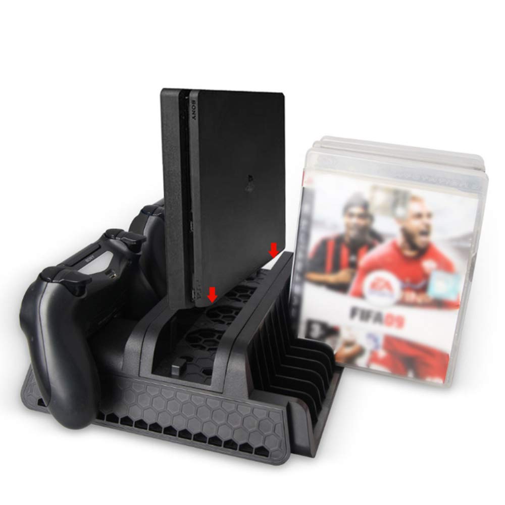 SKEIDO Multifunctional Vertical Cooling Stand Controller Charger Station with 12 PCS Discs Storage for PS4 PS4 Slim PS4 Pro