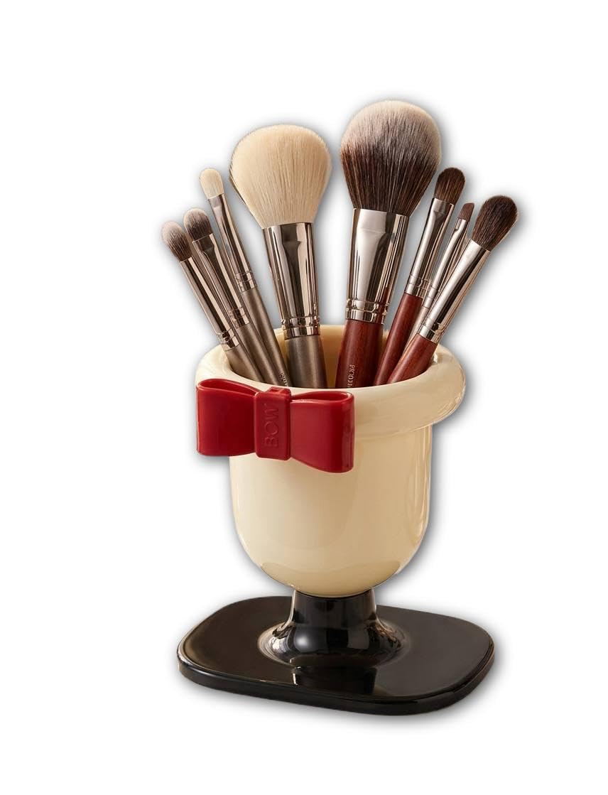 Cosmetic Organizer Tray - Stylish bow feature holder for makeup brushes and lip products, keeps your desk looking pristine and organized, ideal for those who love a chic and tidy beauty setup daily