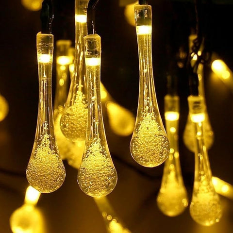 5M 28 LED Colorful Water Drop String Lights Decorative Waterproof Outdoor Garden Patio Wedding Party Decoration Warm Yellow