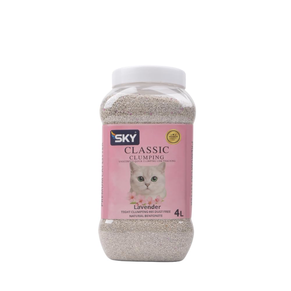 SKY Classic Clumping Cat Litter (4L) - Soothing Lavender Scent, Super Absorbent Rock Clump, Low Dust Natural Bentonite