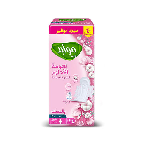 Molped Dream Softness Sanitary Pad, Long, Eco Pack 24 Units, Cotton Material, Maxi Compressed, Musk for Heavy Flow
