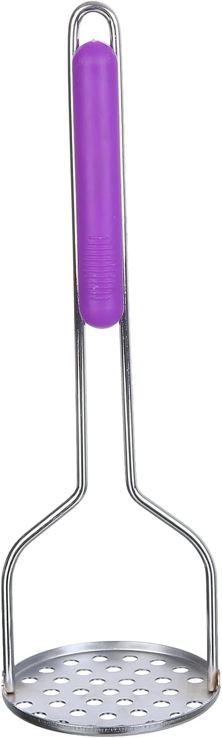 HAPPY HOME Manual Handheld Stainless Steel Potato Masher - Wooden Handle Stainless Steel Chickpea Masher - Potato Smashing Tool - Kitchen Potato Smash Utensil