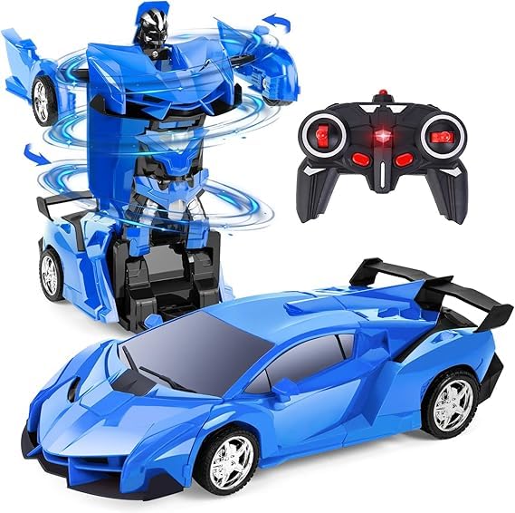 KIDSZONE RC Transforming Car – 2‑in‑1 Remote Control Car Toy for Kids (Ages 4–10), High‑Speed Stunt Wheels & Durable ABS Plastic – Birthday Gift for Boys & Girls (Blue)