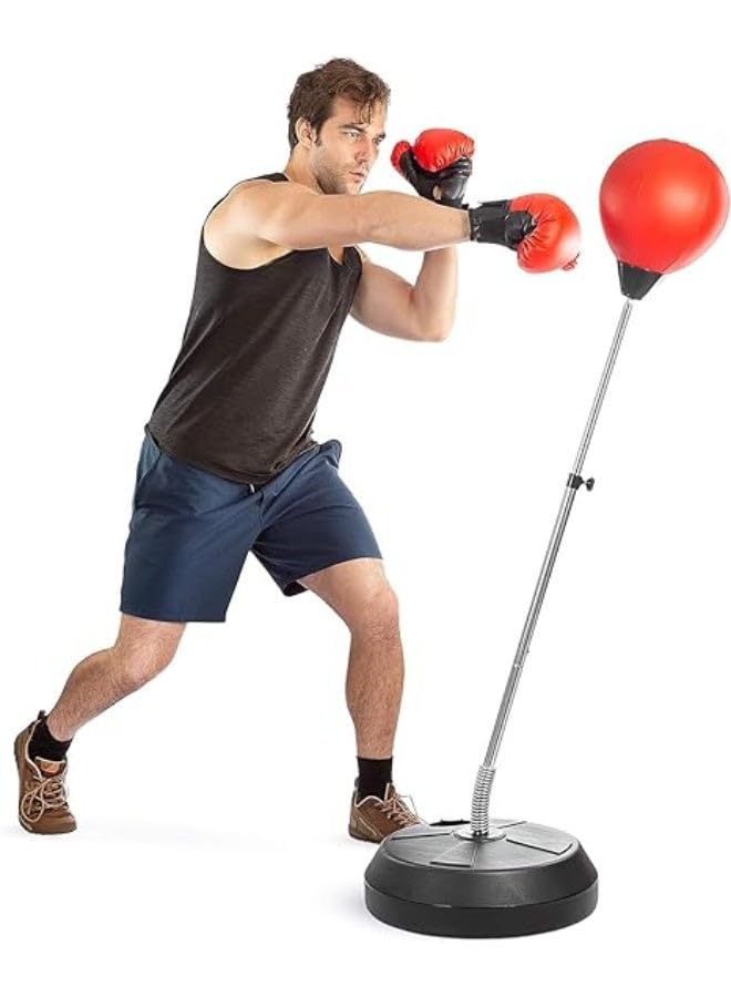 لعبة BOXING لي للأطفال ، حقيبة ملاكمة مع حامل ، حقيبة ملاكمة للأطفال ، حقيبة ملاكمة للبالغين - ارتفاع قابل للتعديل - حقيبة سرعة للتدريبات ، معدات ملاكمة ، تخفيف التوتر واللياقة البدنية