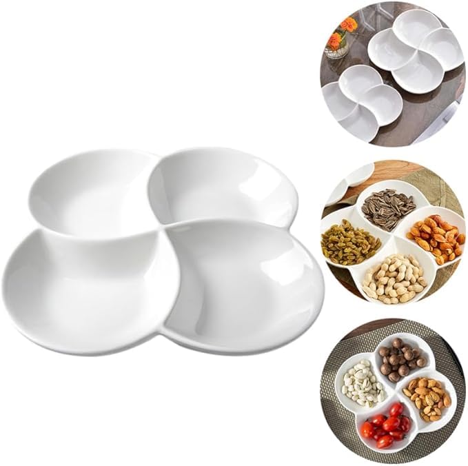 Folora Appetizer Plates, 21ml Melamine Serving Tray, Divided into Four Compartments, Fruit Tray, Fruit Plate for Snacks and Candy Chips, Party Kitchen Gadgets