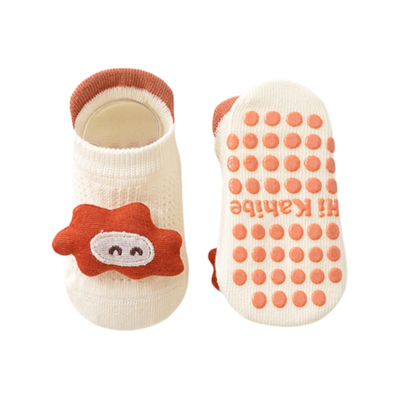 Baby Cotton Socks with Non-Slip Grips | OEKO-TEX Certified A-Class | 3D Cartoon Design | Unisex Toddler Ankle Socks for Spring/Summer/Fall
