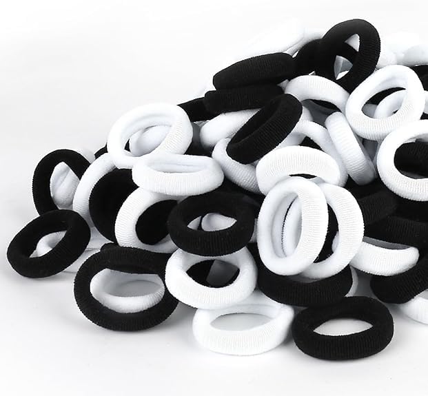 Baby Hair Ties, Elastic Hair Bands Small Hair Ties for Girls Rubber Bands Elastic Ponytail Holders. (Black,White)
