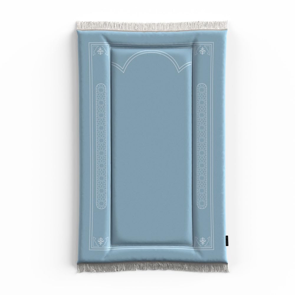 ART MOOD HOME Sakina Padded Prayer Mat Soft Premium Velvet Face - Luxurious And Comfortable Prayer Rug With Elegant Design - Thickness Foam For An Ultimate Comfort Experience - Blue