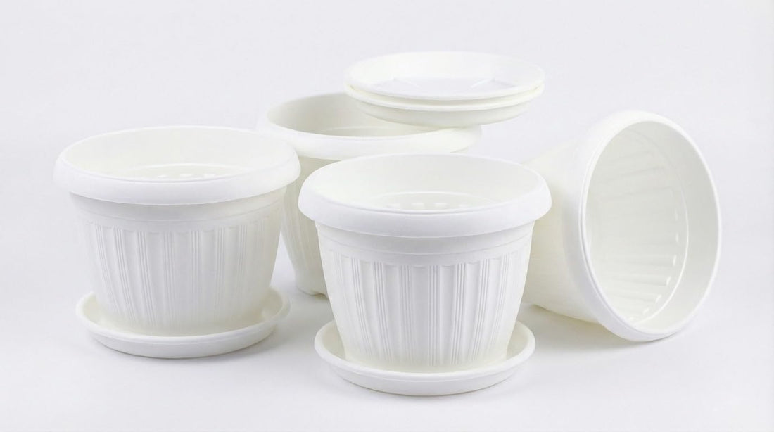 German Model Round Planter Pot - Size 20 cm - 4 Count (White)