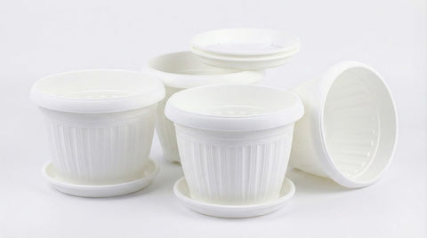 German Model Round Planter Pot - Size 20 cm - 4 Count (White)