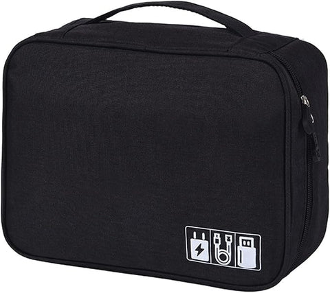 Large Capacity Storage Bag, Data Cable Storage Bag, Travel Charging Bagpack, Headphone Organizer, Multi-functional Compartment Bagpack for Work, Travel, Business - Colorful Optional (Black)