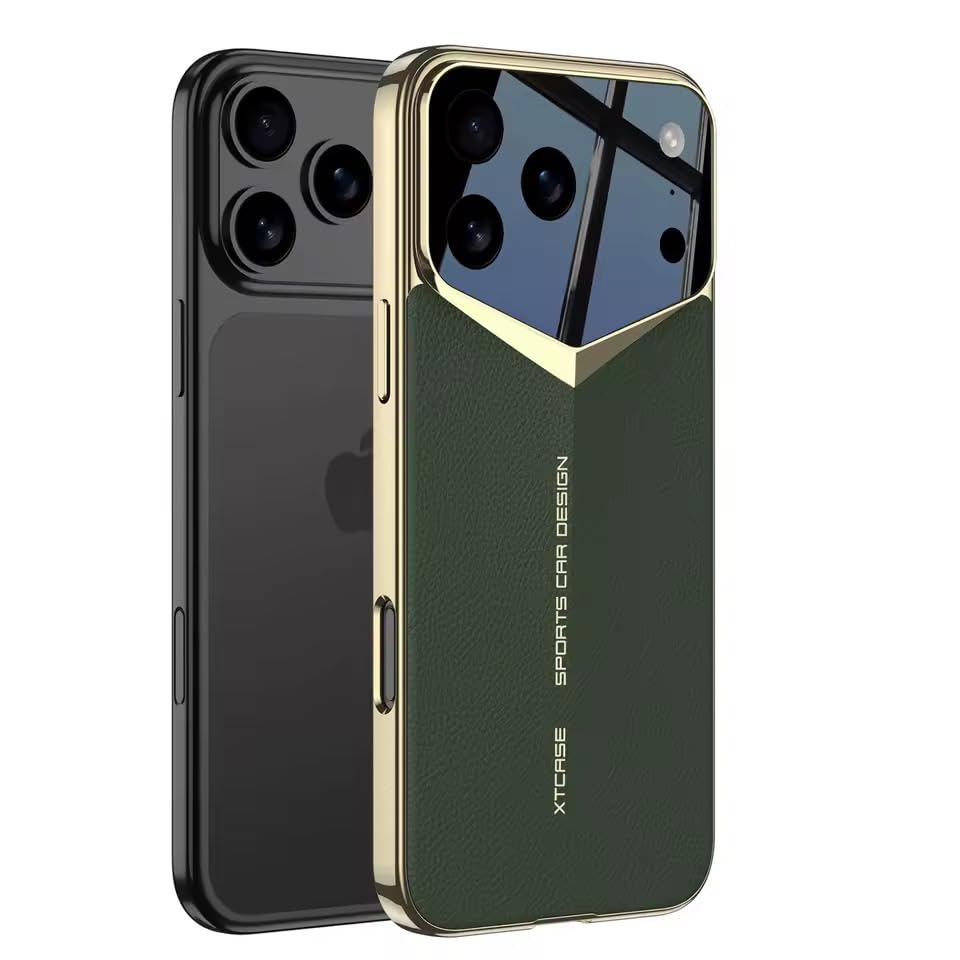 Luxury Leather Case for iPhone 17 Pro Max, Ultra-Thin Slim Design with Raised Camera Lens Protection, Shockproof Protective Cover (Green, iPhone 17 Pro Max)