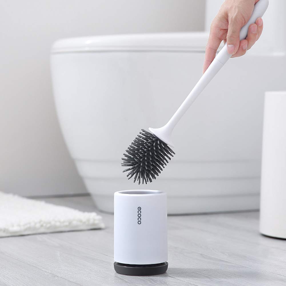 ECOCO Toilet Brushes Holder, Soft Bristle Toilet Brush Set, White and Grey