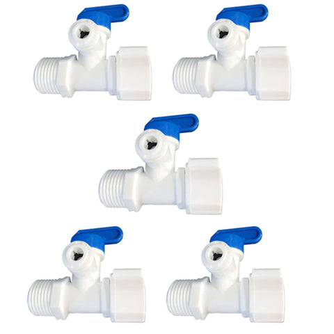 Tube 1/4" X 1/2" Female X 1/2" Male Thread Run Quick Connector, OD Shut Off Valve Switch Reverse Osmosis System Water Purifier Fitting,5 Pcs