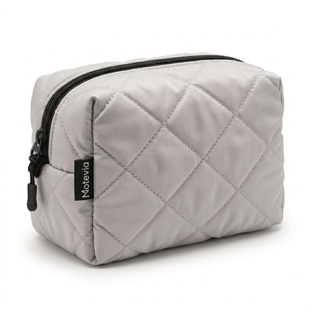 Waterproof Women Makeup Bag – Small Travel Cosmetic Bag – High Quality Leather with Durable Zipper – Cosmetic Accessories Organizer (Gray Clutch)