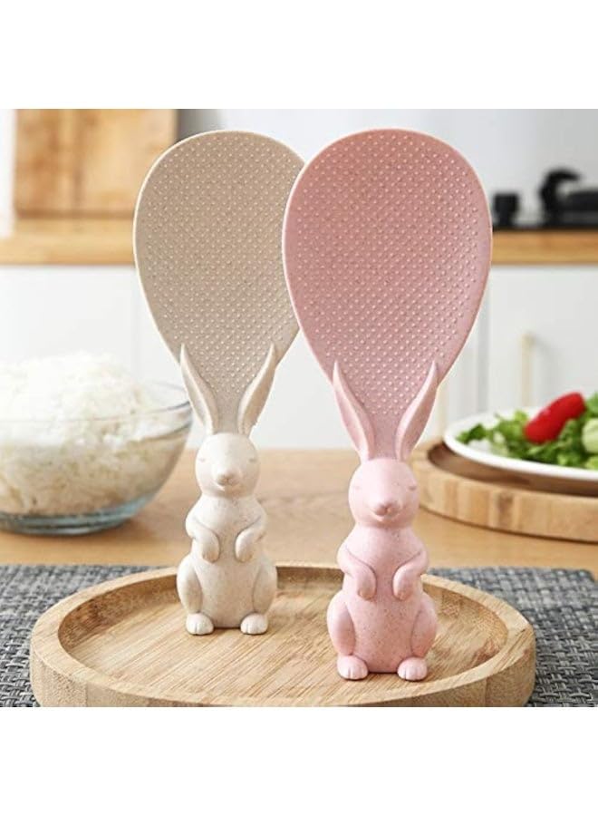 Rabbit-Shaped Wheat Straw Rice Spoon â€“ Stand-Up Non-Stick Rice Shovel for Rice Cookers, Creative Cartoon Design, 2PC, Random Color