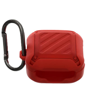 2 IN 1 Silicone Square Airpods Case With Shock Proof Edge And Metal Hanger For Buds Live - Red
