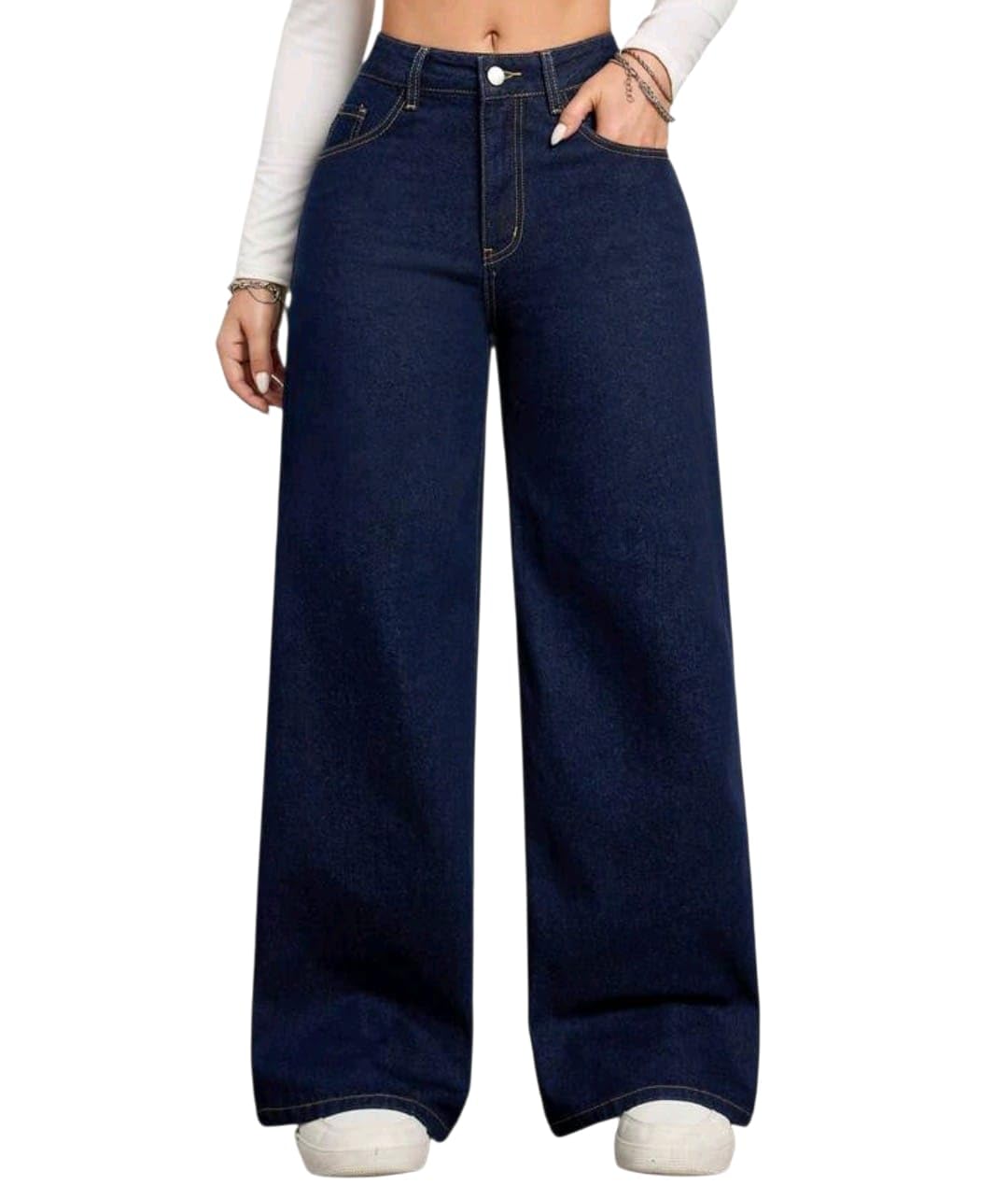 Wide Leg Jeans - Dark Washed