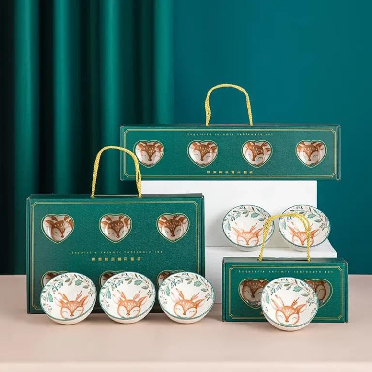 Art Porcelain - Charming deer-inspired six porcelain bowls delivering modern elegance, versatile for starters or desserts, adding creative flair to daily dining rituals