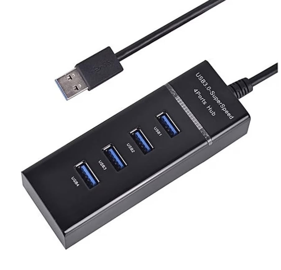 USB 3.0 Hub [4 Ports] Super Speed 5Gbps High Quality for PC, Laptop, Playstation - Black