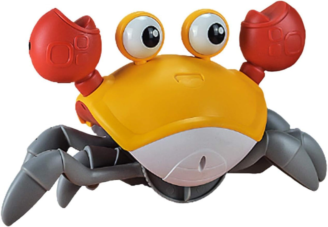 FIND BACK Crab Baby Toy with Light Up for Kids Toddlers, Musical Toy with Automatically Avoid Obstacles, Sensory Walking Crab Toy for Kids Up to 3-12 Months, Tummy Time Crab Toy Gift Yellow (yellow)