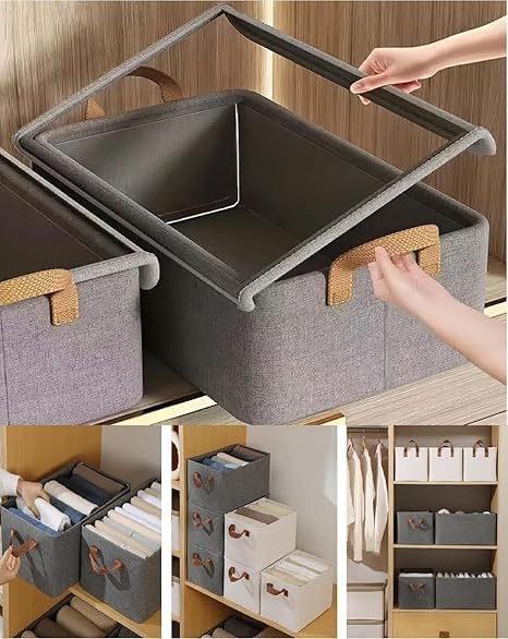 Modern Clothes Organizer Box Perfect Dimensions 47 x 30 x 19 cm - Store Your Clothes and Items in Order and Neatness, Durable Fabric and Metal Legs, Grey Color. Generic