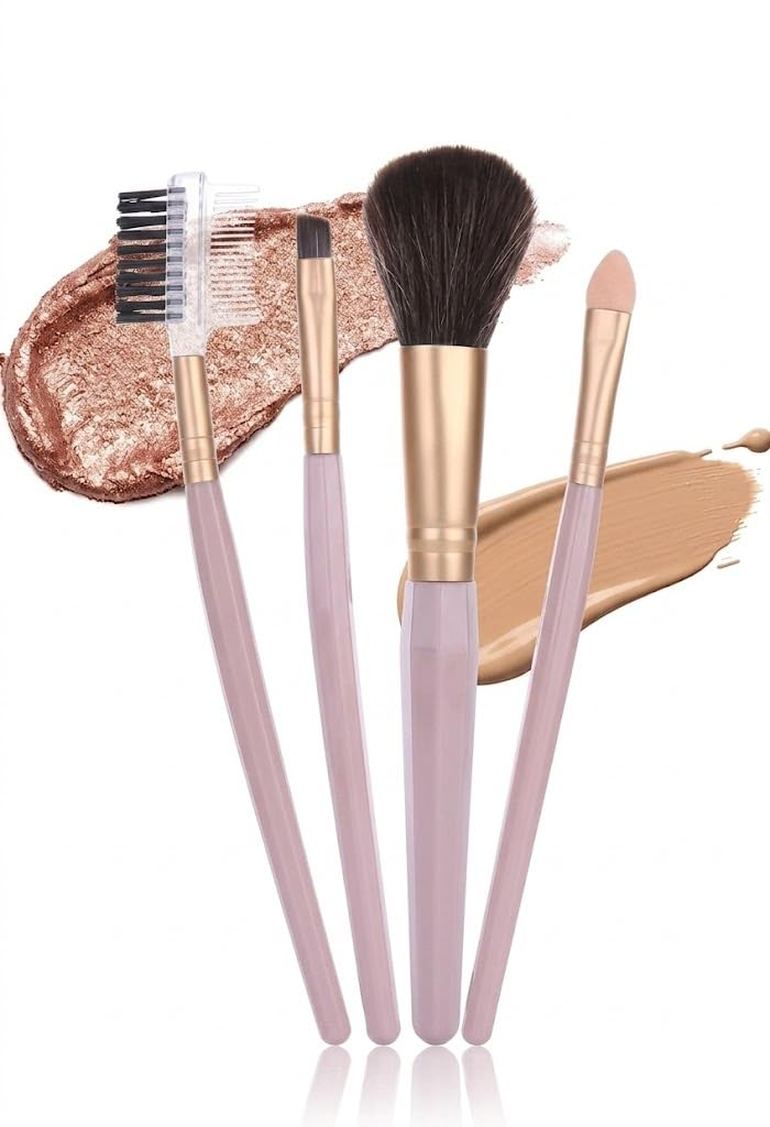 Set Of 4 pcs Complete Makeup Mini Brush Kit Eye/Lips/Face Makeup Brush-MULTICOLOR