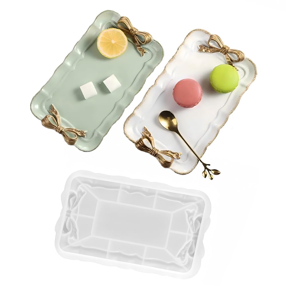 Rectangular Bow Tray Mold, Bow Silicone Tray Resin Molds Jewelry Plate Dish Silicone mold for Display Jewelry Plate Candle Holder Soap Dish Serving Board molds Casting Craft Kit