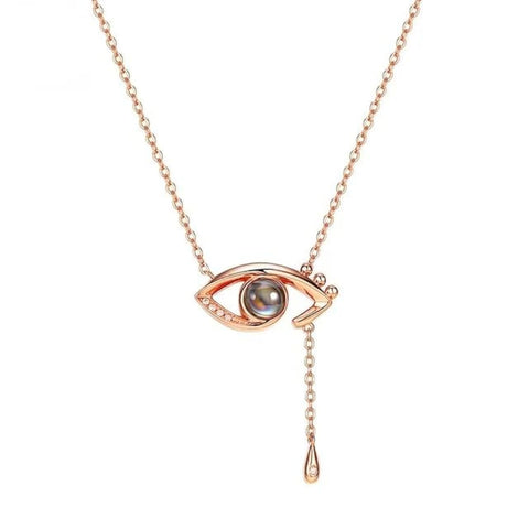 Retro Eye 925 Sliver 100 Languages I Love You Projection Pendant Couple Necklace For Lovers 2026 Trendy Couple Romantic Jewelry (Rose Gold)