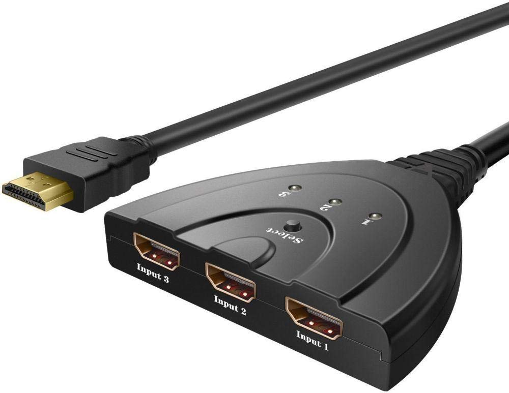 3 Port HDMI Auto Switch Splitter HUB Box For HDTV 1080p 3 in 1 Out 2.43ft HDMI Cable Support 3D