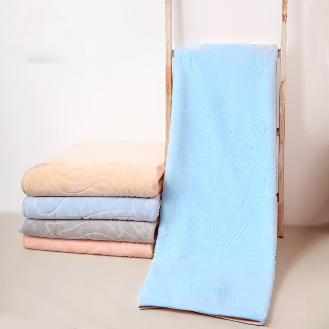 Engraved Soft Double Layered Velvet Fleece Blanket For Girls And Boys Lightweight Cozy Warm Blanket With Colorful Design Beautiful Throw For Home Bed Sofa School Use 110x90cm (Baby Blue)