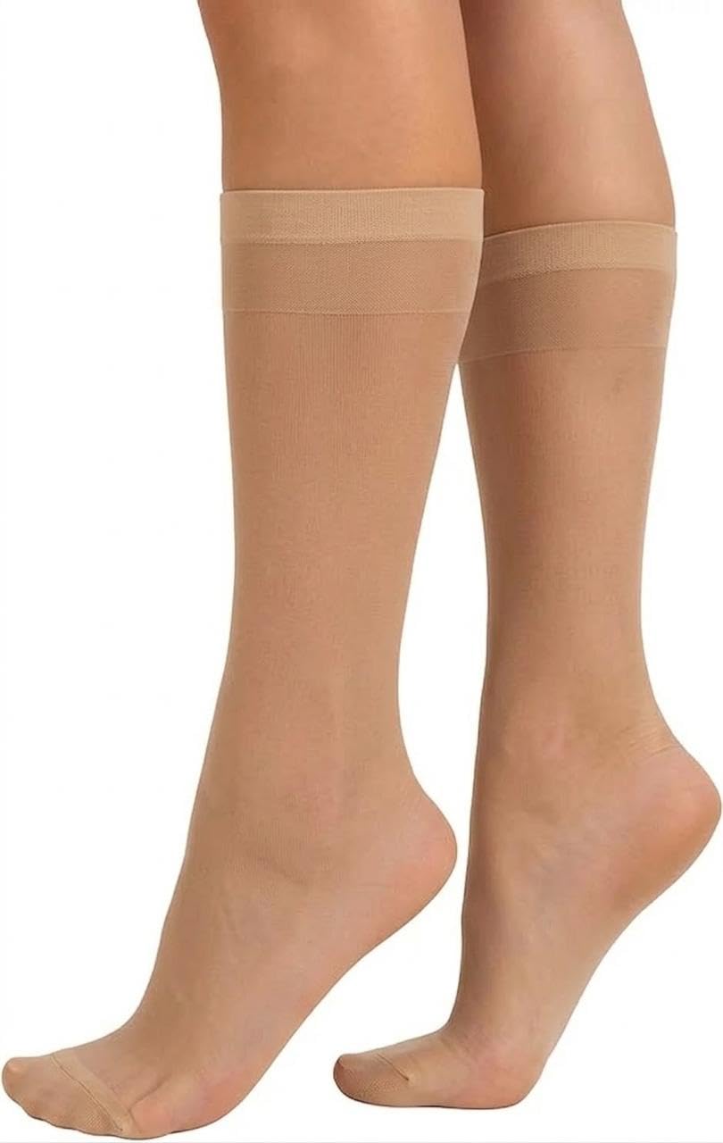 Women's Semi Sheer Chiffon Solid Voile Pantyhose Beige 2 Pack