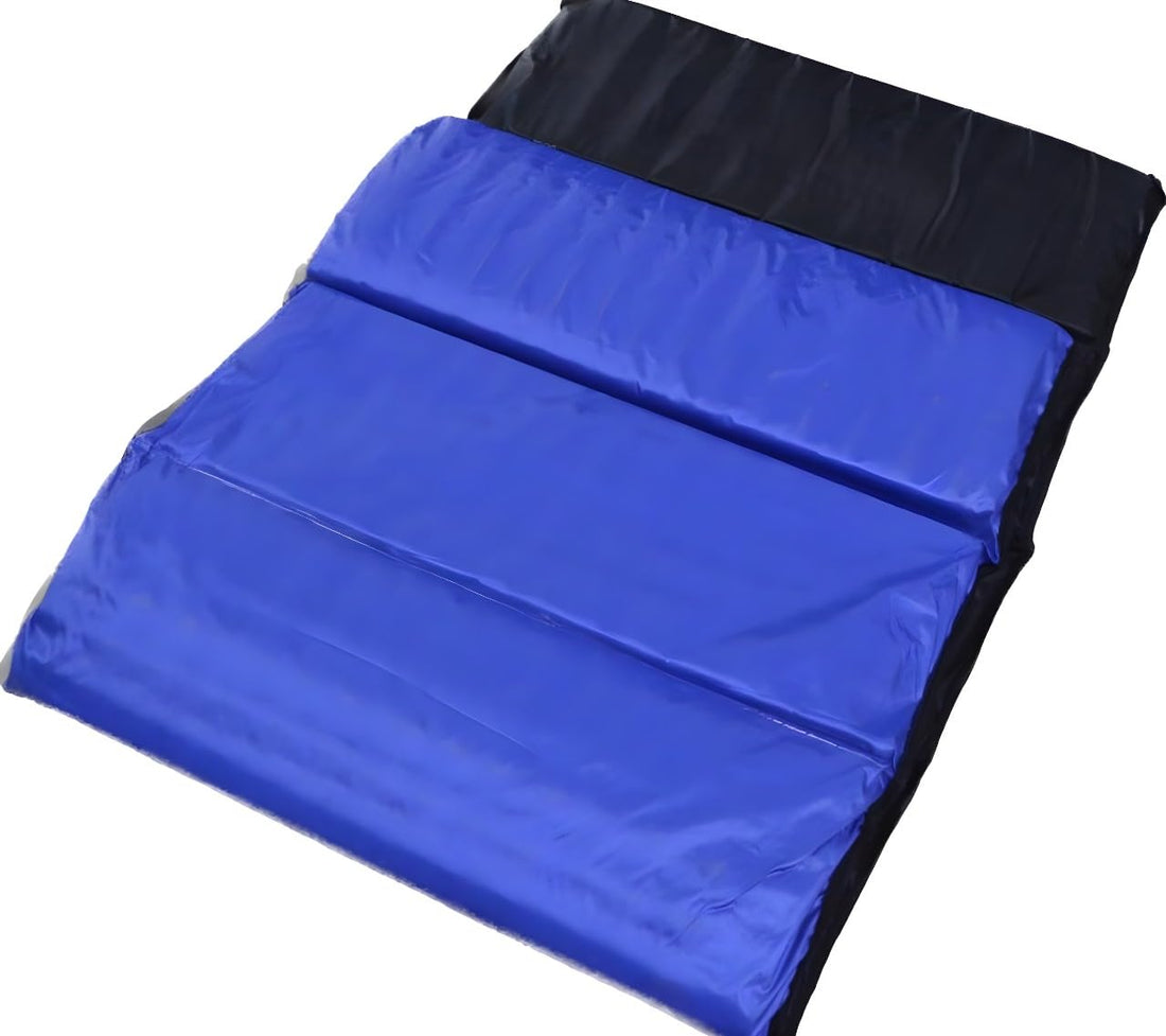 Tri-Fold Gymnastics Exercise Mat, High-Density Foam Core, Blue and Black, Portable