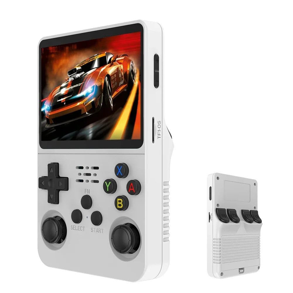 GHAZAL R36S Handheld Game Console with 20000 Games, 128GB, 1.5GHz, 1GB RAM, 3500mAh Battery, 60Hz 3.5" IPS Display, Emulators for PS1, PSP, N64, GBA etc Dustproof White